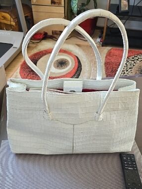 White Croc-embossed Leather Tote Bag - Women